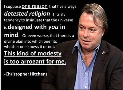 A picture of Christopher Hitchens during an interview, in which he explains one of the many reasons he had always detested religion.
