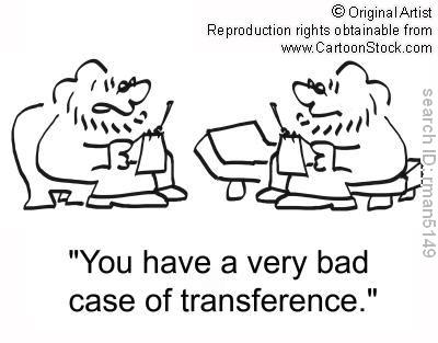 Psychologist tells patient, who is himself, that he has transference. Copyright by unknown artist.