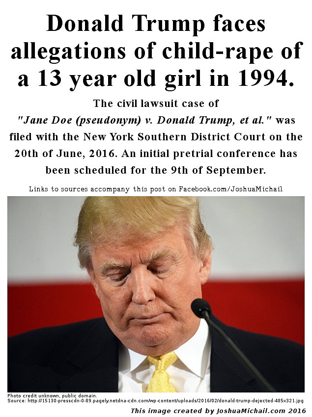 Trump to face allegations of child-rape 2016.